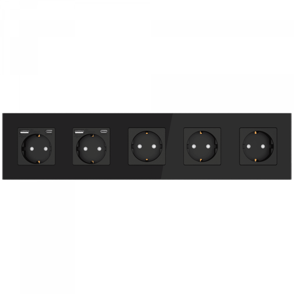 Steckdose mit USB A + USB C 5-Fach mit Glasrahmen