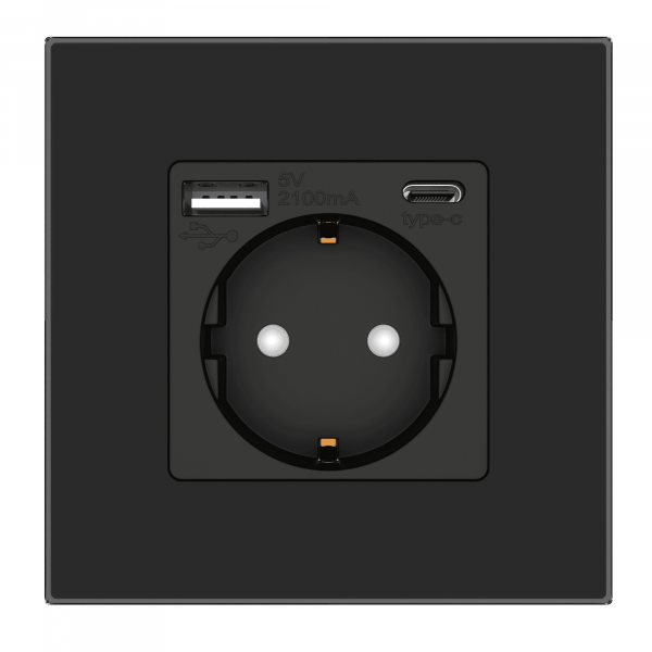 Steckdose mit USB A + USB C 1-Fach mit Glasrahmen