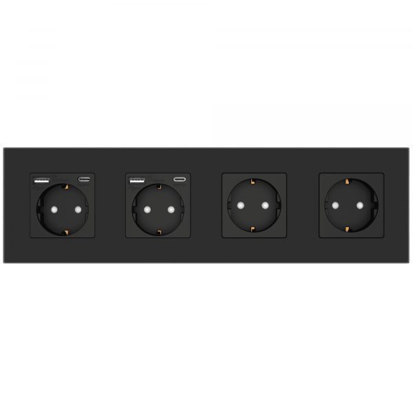 Steckdose mit USB A + USB C 4-Fach mit Glasrahmen