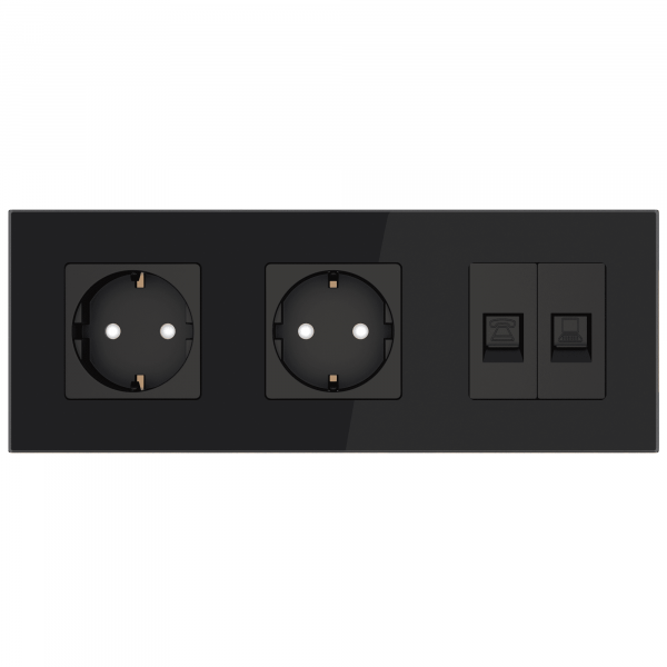 Internet-Telefondose/Steckdose/Steckdose 3-Fach Schwarz Glas