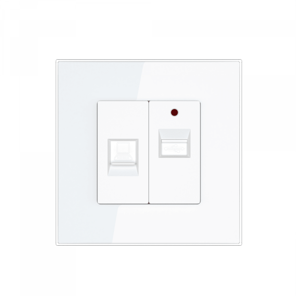 USB Steckdose/Internet Dose Unterputz 1-Fach Weiß Glas