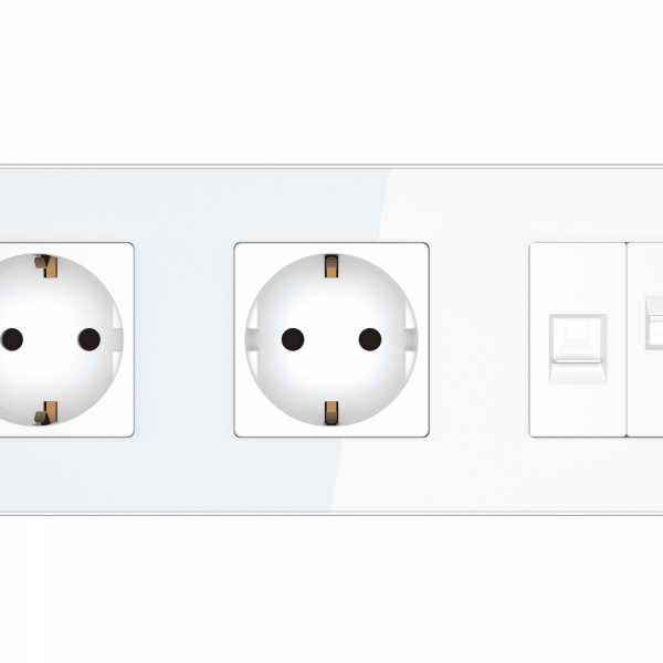 USB Steckdose/Internet Dose/Steckdose x2 3Fach Weiß Glas