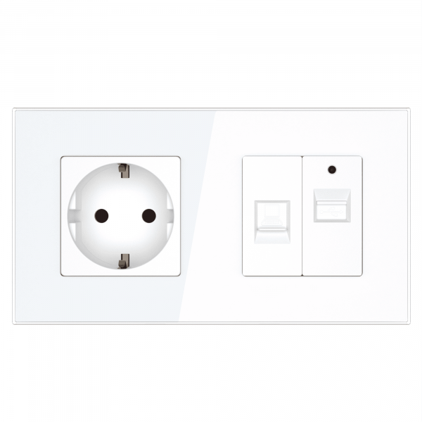USB Steckdose/Internet Dose/Steckdose 2-Fach Weiß Glas