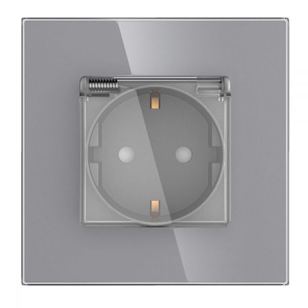 Steckdose mit Deckel Unterputz 1-Fach mit Glasrahmen-grau
